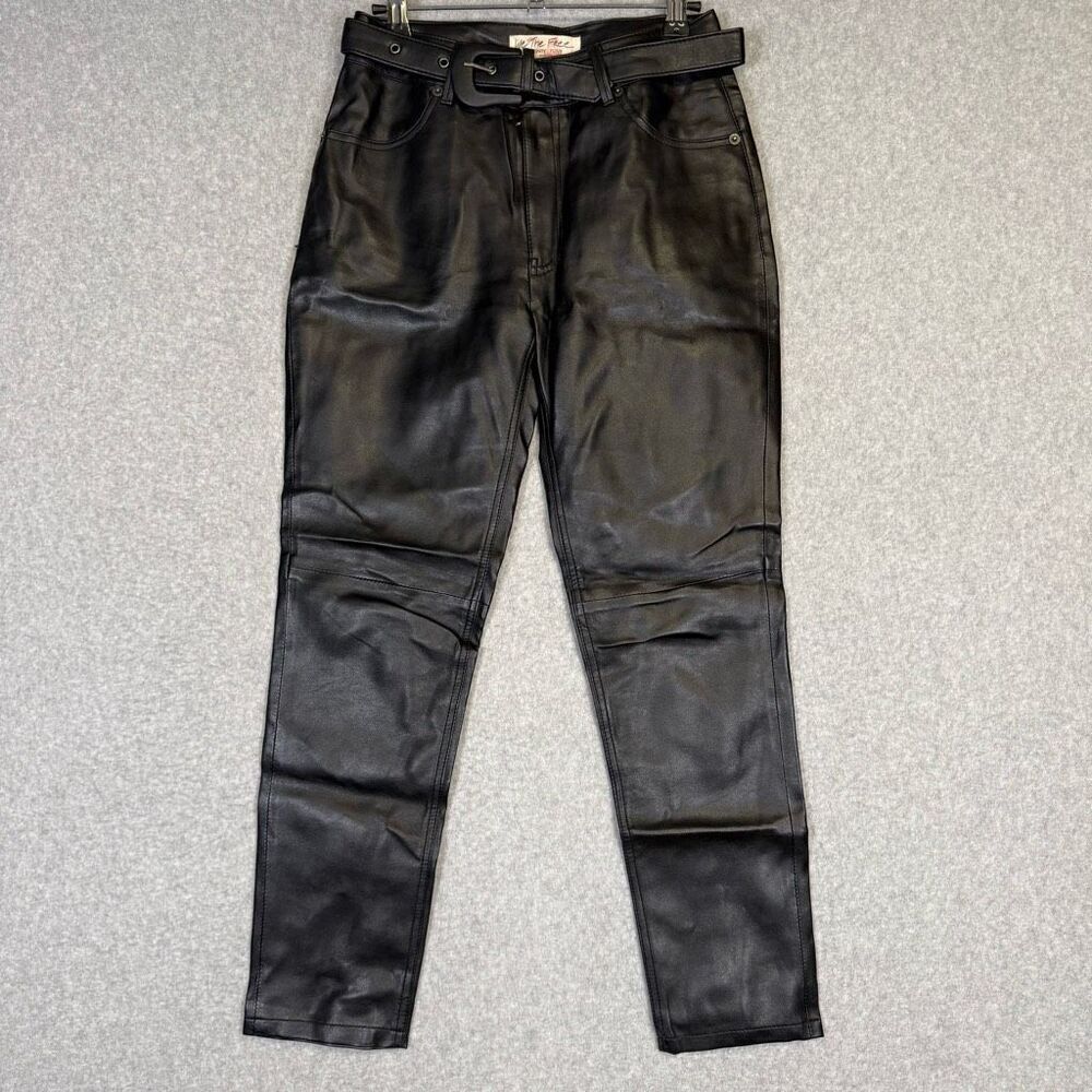 New Free People Womens 24 Vegan high Rise Black Leather Look Pants NWT